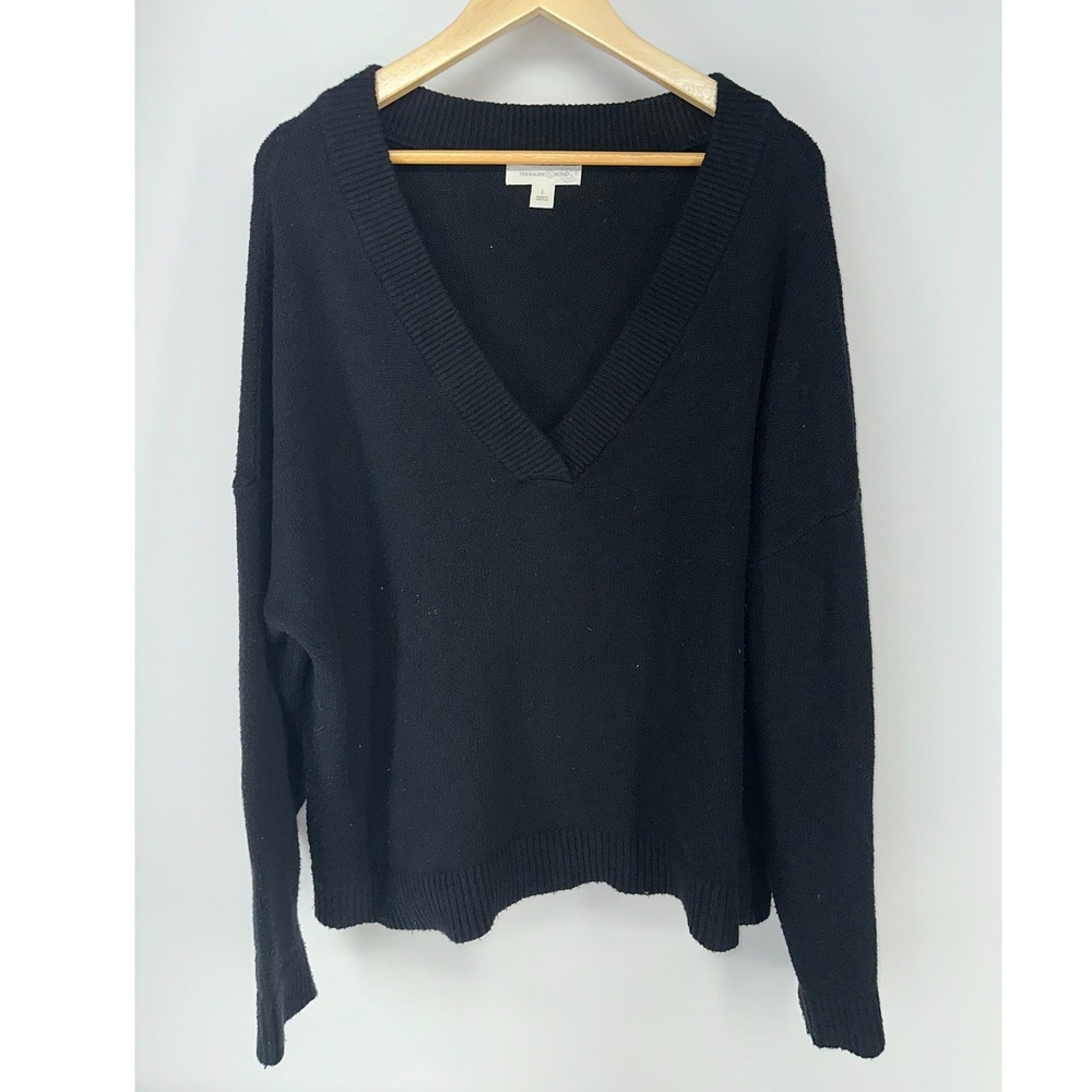 Treasure &‎ Bond Nordstrom Black V Neck Sweater Oversized Slouchy Cotton Large L